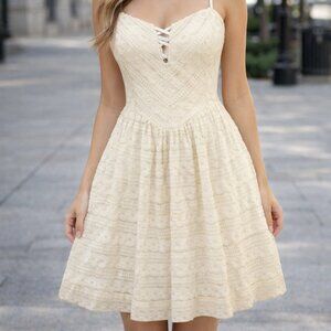 Stunning Guess couture corset coquette girl ivory lace flare dress